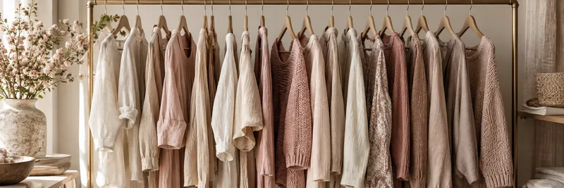 Neutral linen and knitwear on a boutique clothing rail